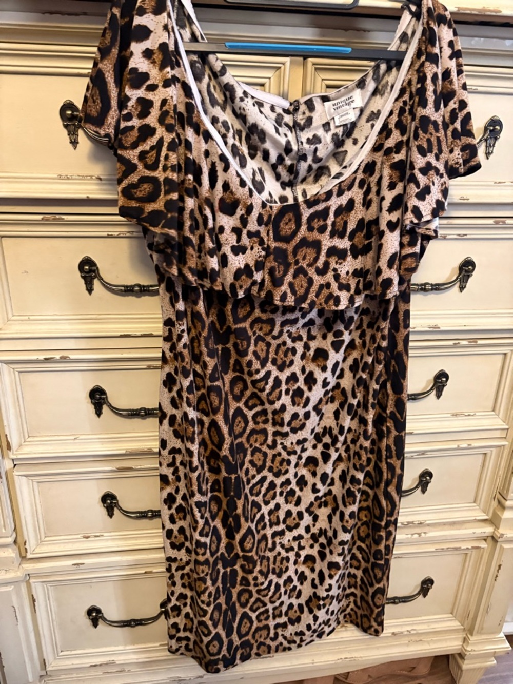 Unique Vintage Brown and Black Leopard Print Dress